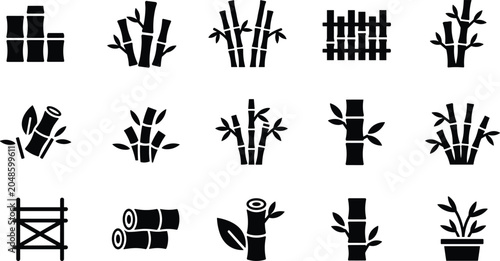 Photos Bamboo Plant and Stalk Icons Collection with Natural Growth Garden and Eco Vecto