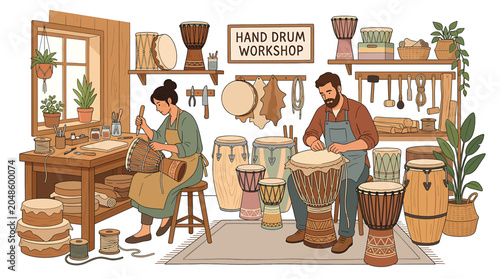 Photos Hand Drum Makers at Work Together.