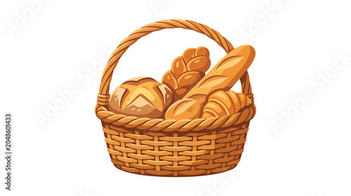 Freshly baked bread in wicker basket 1.
