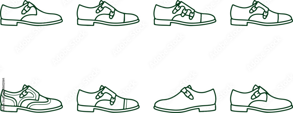 Εκτύπωση καμβά Mens dress shoes line art icons oxford derby brogue and monk strap styles for fashion vector set