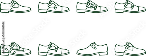 Billede på lærred Mens dress shoes line art icons oxford derby brogue and monk strap styles for fashion vector set