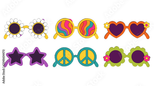 Photos Colorful retro novelty sunglasses set with flowers hearts and stars