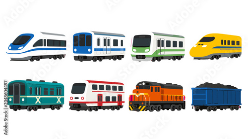 Fotografie Cartoon train set with passenger, subway and freight cars