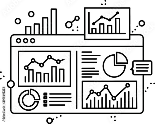 Professional data analysis dashboard outline icon set for business intelligence and financial reporting graphic design