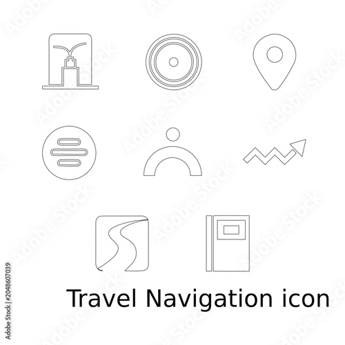 Location tracking icon set, minimalist navigation and GPS map vector elements, thin line geography and travel symbols for mobile app interface
