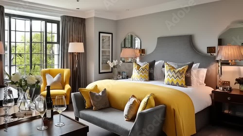 Elegant bedroom interior bright colors modern design natural light