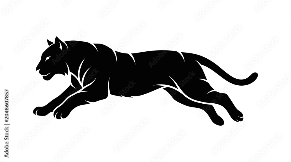 Fototapeta premium Black Panther Silhouette Running, Athletic Big Cat, Predator Motion