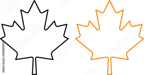 Obraz na plátně Black and orange maple leaf outline icons set