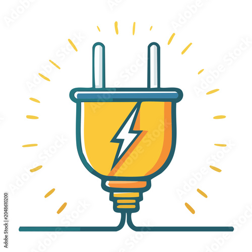 Yellow electrical plug with lightning bolt symbol