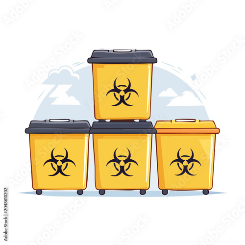 Yellow biohazard waste bins with symbol