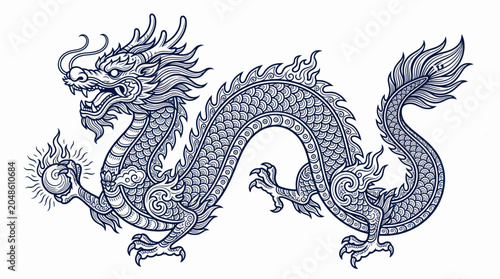 Billede på lærred Traditional Chinese Dragon Illustration