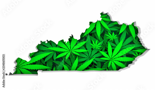 Картината върху платно Kentucky KY Map Marijuana Pot Leaves State Law CBD THC Pot Cannabis 3d Illustrat