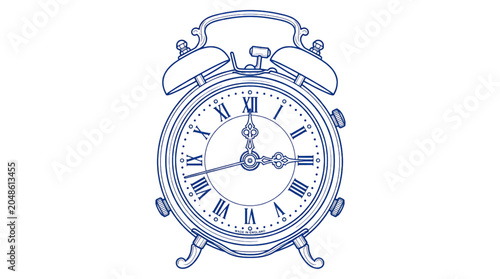 Fotografie Vintage alarm clock with blue line art illustration