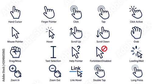 Quadro su tela Hand cursor click icon set featuring pointer and click interaction symbols for U