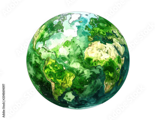 A watercolor illustration of planet Earth displayed against a black background.