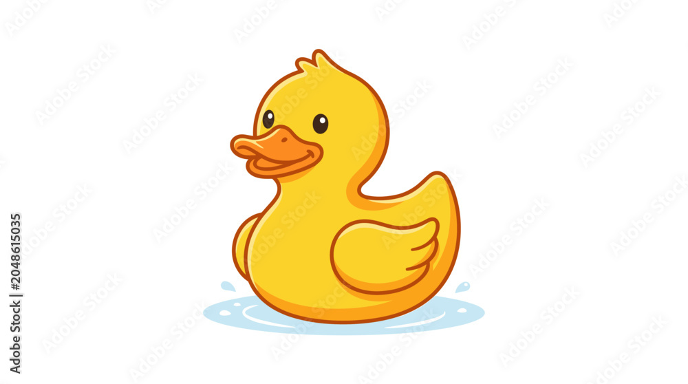 Fototapeta premium A bright yellow rubber ducky floating playfully in blue water, depicted in a clean and simple illustration style