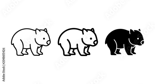 Bild auf Leinwand Wombat Icons, Simple Line Art & Silhouette, Cute Australian Marsupial Vector Gra