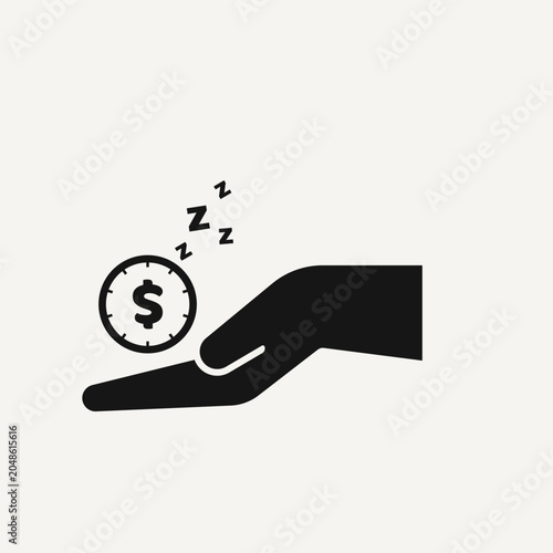 Tableau sur toile Hand holding a dollar coin with sleeping symbol, representing idle cash, inactiv