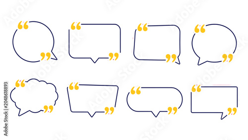 Set of outlined speech bubbles with quotation marks