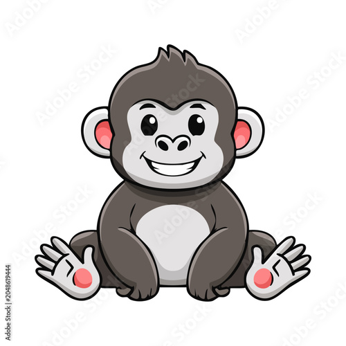 Photography Cute monkey cartoon character, smiling primate illustration, brown and white ani