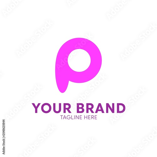 Billede på lærred A simple rounded pink lowercase letter p logo template