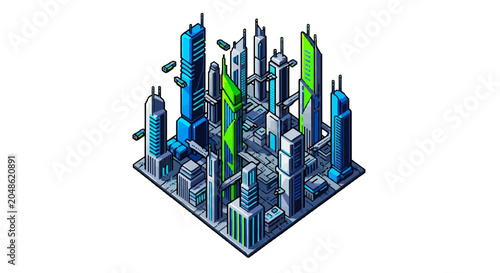 Futuristic Cityscape with Tall Skyscrapers and Advanced Architecture.