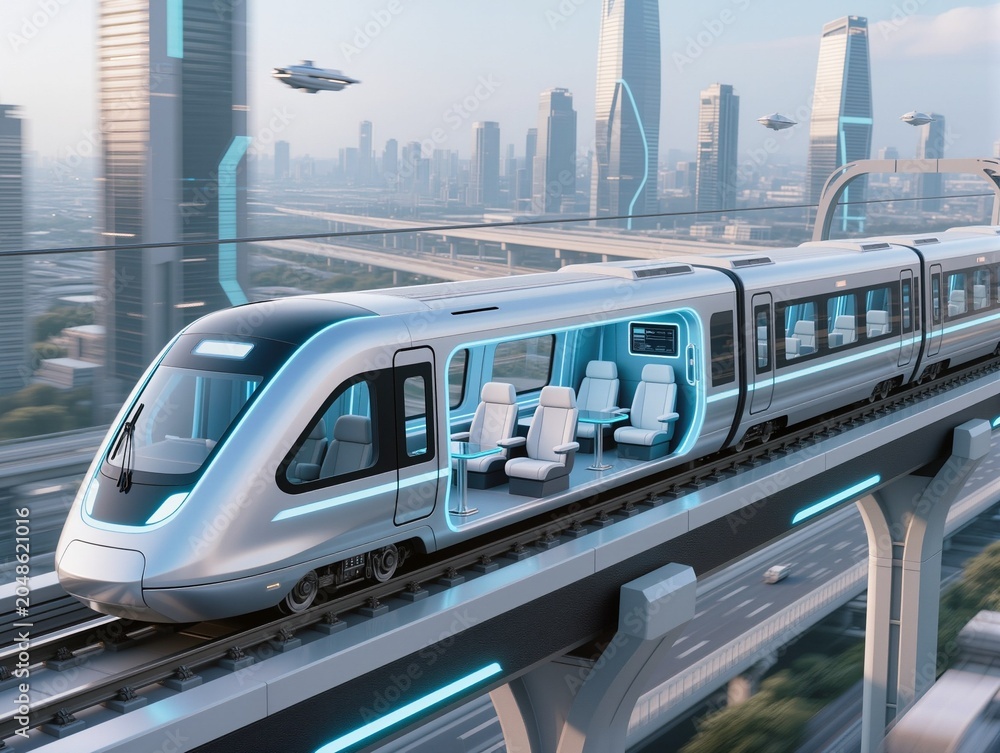 Obraz premium Futuristic train in motion.