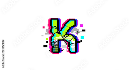 Glitch effect letter K graphic design.