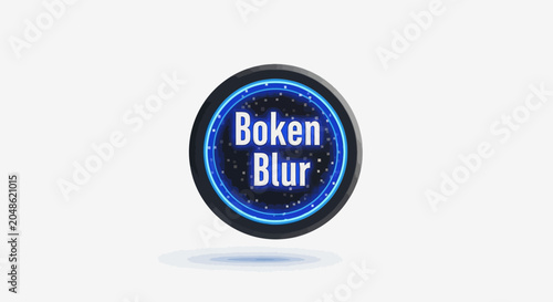 Glowing Blue Neon Circle with Text Boken Blur.