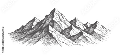 Bild auf Leinwand Hand drawn of jagged mountain range peaks with shading