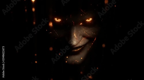 Dramatic portrait with glowing eyes in darkness cinematic concept