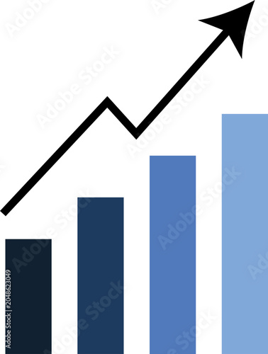 vector illustration of a blue business graph with upward arrow