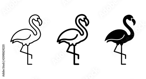 Tableau sur toile Minimalist Flamingo Icons, Simple Bird Silhouettes, Tropical Wildlife Vector Gra