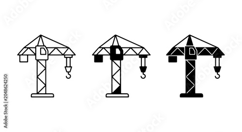 Obraz na płótnie Construction Crane Icons Set, Industrial Machine Vector Graphics, Building Site