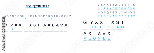 фотографія Cryptogram puzzle with letters and phrases on white background