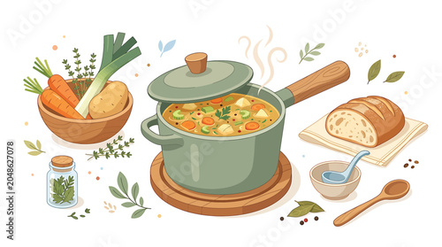 Tableau sur toile Hearty stew with vegetables and bread.