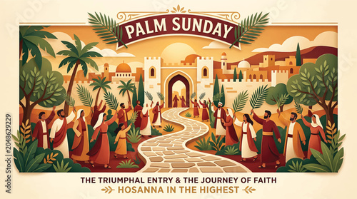 Schilderij op canvas Palm Sunday Triumphal Entry Illustration Art.