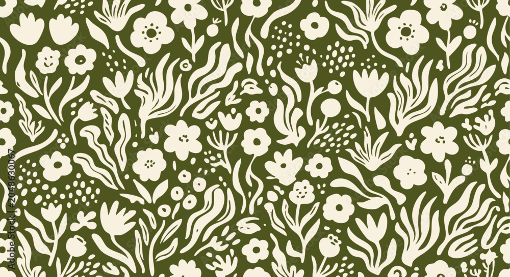 Fototapeta premium Hand Drawn Floral Seamless Pattern Vector Background for Fabric