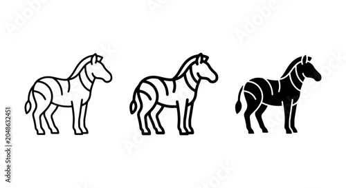 Canvas Print Zebra Icons Set: Outline, Line Art, and Silhouette Vector Graphics for Wildlife