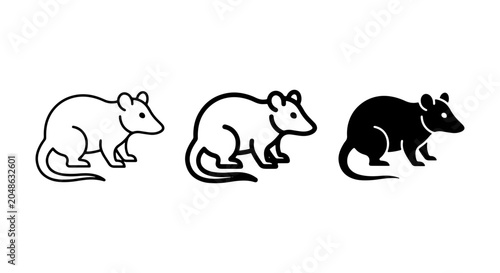 Foto Set of Three Mouse Icons: Outline, Line Art, and Silhouette, Vector Graphics for