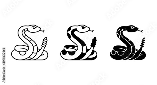 Fotografía Vector Snake Icons Set: Rattlesnake, Serpent, Reptile Graphics in Outline, Color