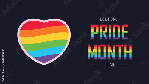 LGBTQ Pride month, community campaign banner with rainbow colour hearts, social event, festival, parade or rally