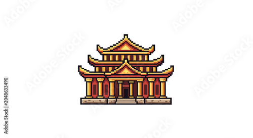 Pixel Art Traditional East Asian Temple Building.