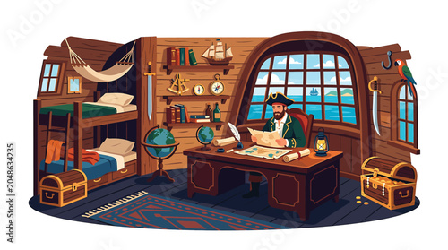 Pirate Captain Desk Study Room Interior.