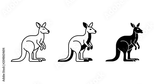 Photography Kangaroo Icons Set, Australian Wildlife Vector Graphics, Simple Silhouette and O
