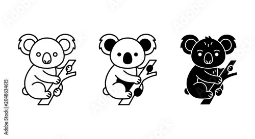 Photography Cute Koala Vector Icons, Adorable Australian Marsupial Illustrations, Simple Bla