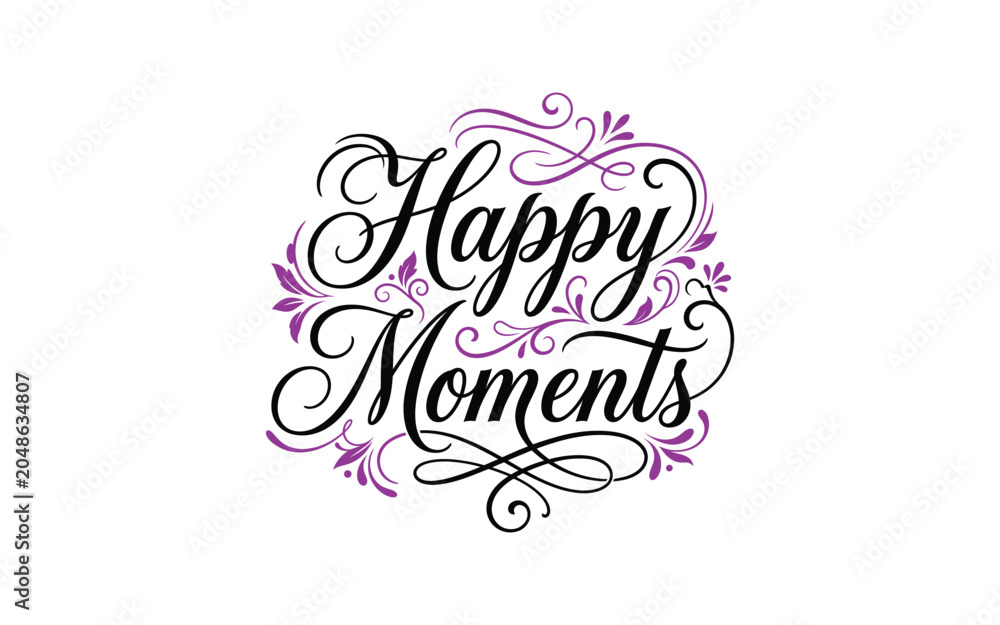 Fototapeta premium Elegant 'happy moments' vector illustration with flourishes for cards and positive designs