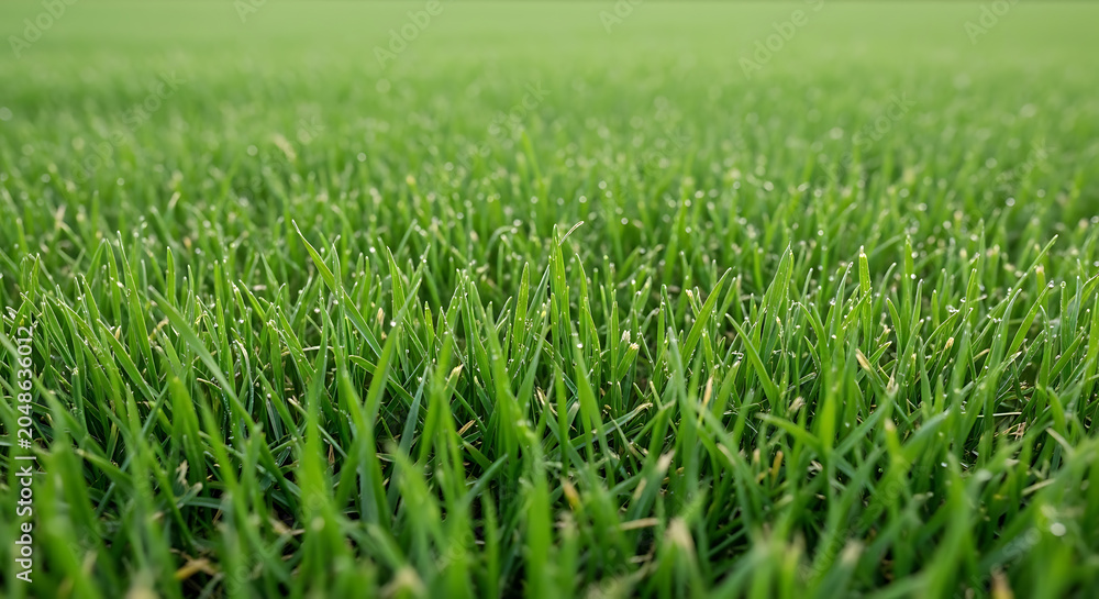 Fototapeta premium Close up photograph of vibrant green grass blades with shallow depth of field showcasing natural texture lawn verdant