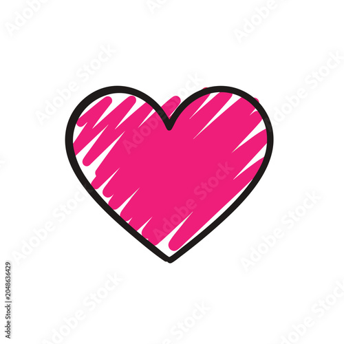 Hand drawn pink heart icon with sketchy texture.