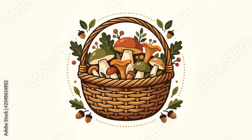 Tableau sur toile Mushrooms in a wicker basket overflowing.
